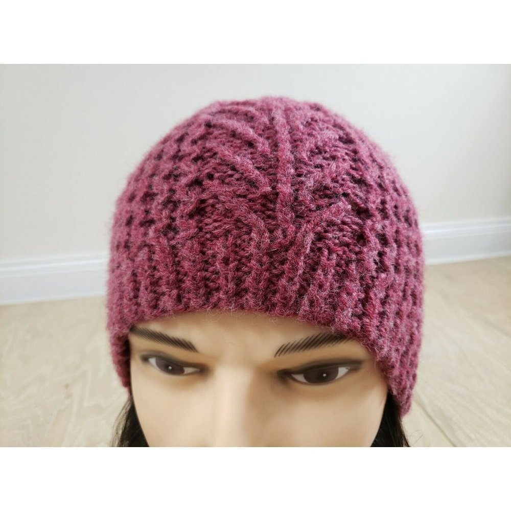 Raspberry Red Wool Knit Fisherman Style Beanie Skull Cap Knit Winter